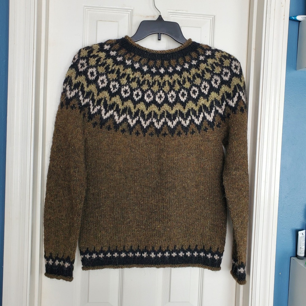 Icelandic Store Riddari 100% Icelandic Wool Fair Isle Lopapeysa Sweater Green - Picture 5 of 12